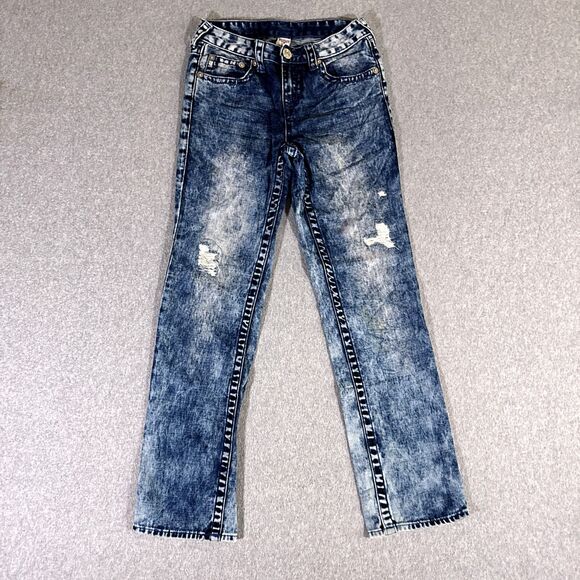 True Religion Girls Jeans Blue Tag Size 12 (24x28) Acid Wash Straight - Picture 1 of 15
